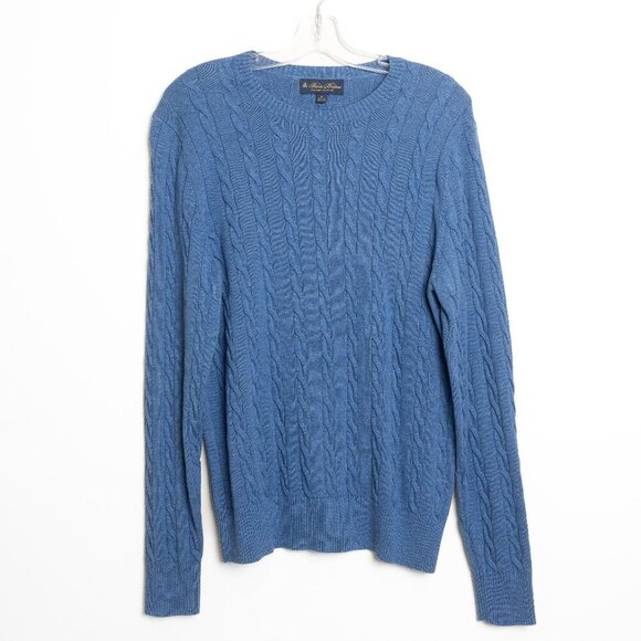 Brooks Brothers Cable Knit Sweater Supima Cotton Crewneck Blue Mens Medium NEW - Picture 3 of 10